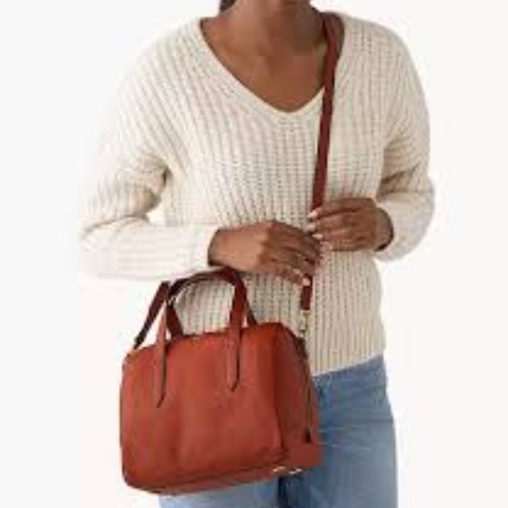 Fossil Sydney Dark Brown Leather Satchel Shoulder woman's bag10" L x 8" x 4"